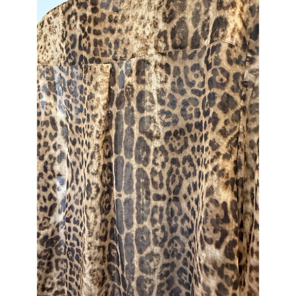 Chico’s 2 (M/L) Leopard Print Sheer Blouse Top Button Down Long Sleeve Pockets - Picture 8 of 10